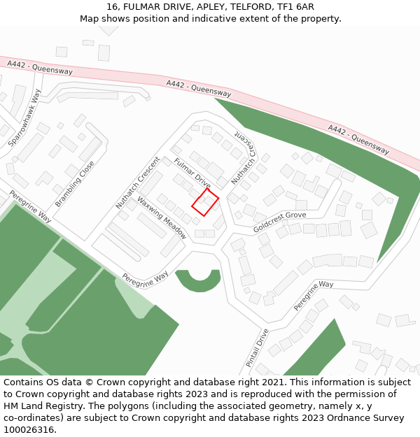16, FULMAR DRIVE, APLEY, TELFORD, TF1 6AR: Location map and indicative extent of plot