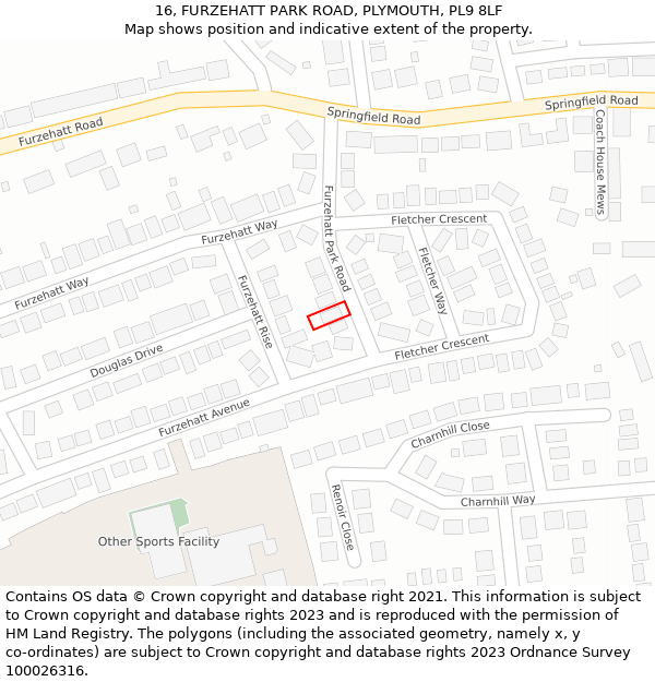 16, FURZEHATT PARK ROAD, PLYMOUTH, PL9 8LF: Location map and indicative extent of plot