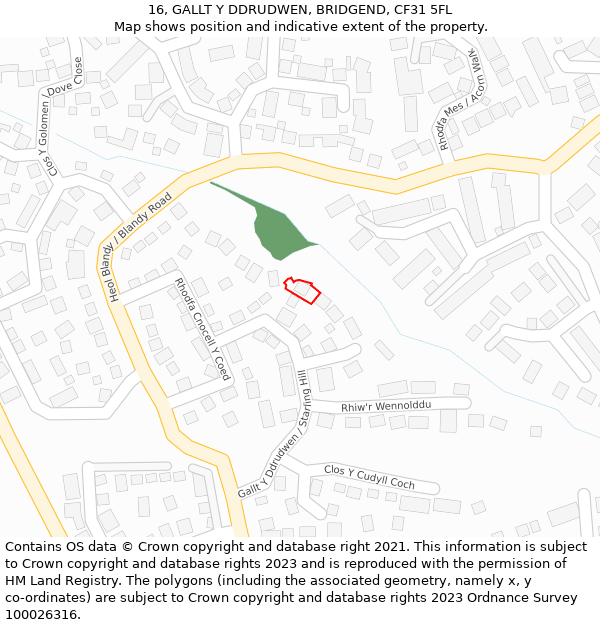 16, GALLT Y DDRUDWEN, BRIDGEND, CF31 5FL: Location map and indicative extent of plot