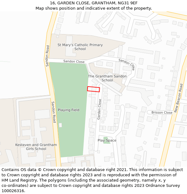 16, GARDEN CLOSE, GRANTHAM, NG31 9EF: Location map and indicative extent of plot