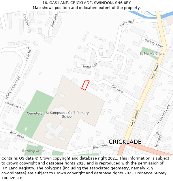 16, GAS LANE, CRICKLADE, SWINDON, SN6 6BY: Location map and indicative extent of plot