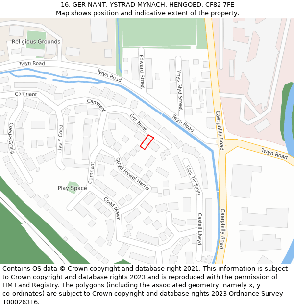 16, GER NANT, YSTRAD MYNACH, HENGOED, CF82 7FE: Location map and indicative extent of plot