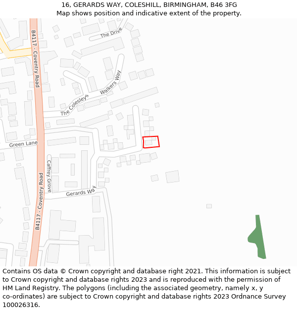 16, GERARDS WAY, COLESHILL, BIRMINGHAM, B46 3FG: Location map and indicative extent of plot