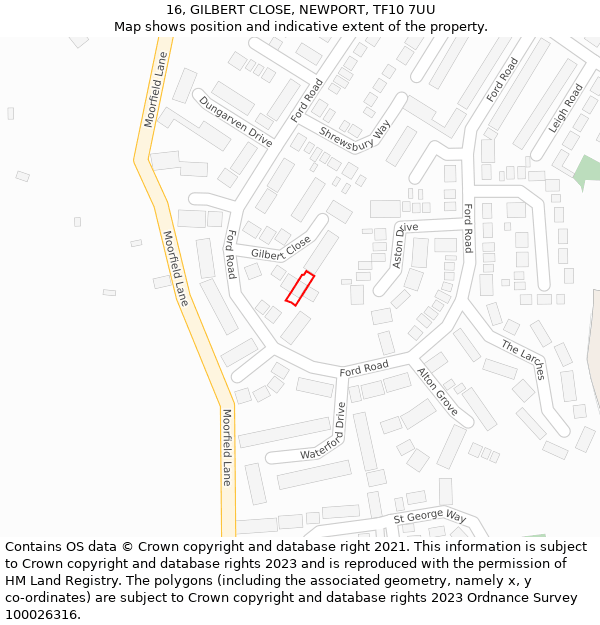 16, GILBERT CLOSE, NEWPORT, TF10 7UU: Location map and indicative extent of plot