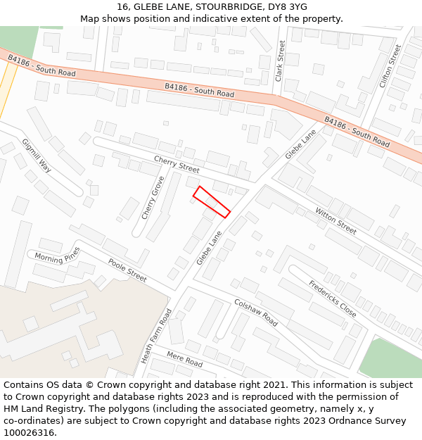 16, GLEBE LANE, STOURBRIDGE, DY8 3YG: Location map and indicative extent of plot