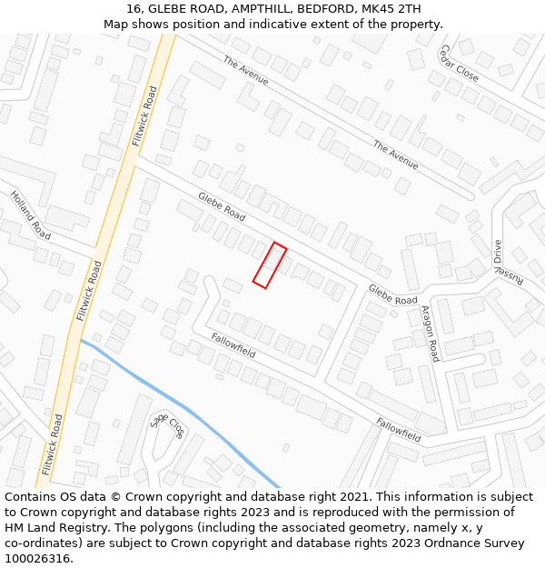 16, GLEBE ROAD, AMPTHILL, BEDFORD, MK45 2TH: Location map and indicative extent of plot