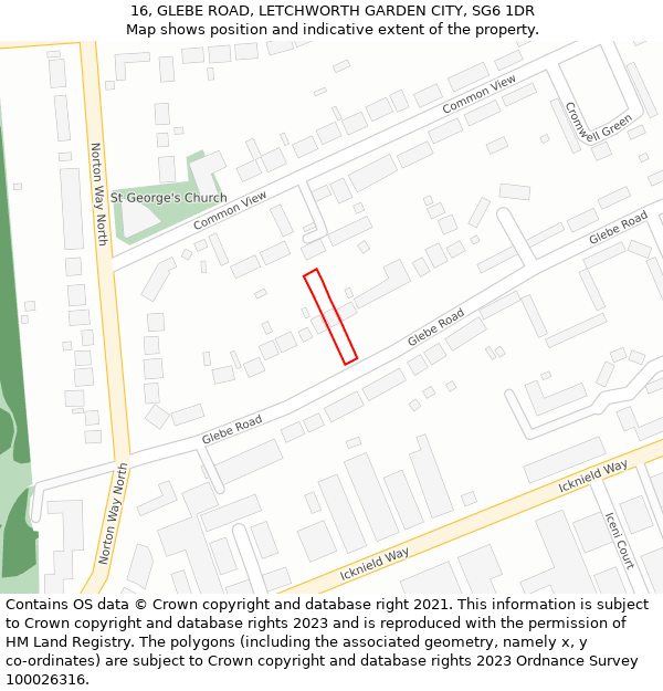 16, GLEBE ROAD, LETCHWORTH GARDEN CITY, SG6 1DR: Location map and indicative extent of plot