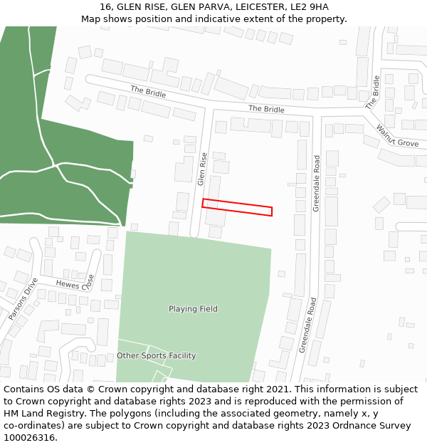 16, GLEN RISE, GLEN PARVA, LEICESTER, LE2 9HA: Location map and indicative extent of plot
