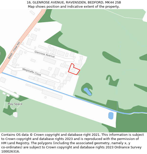 16, GLENROSE AVENUE, RAVENSDEN, BEDFORD, MK44 2SB: Location map and indicative extent of plot