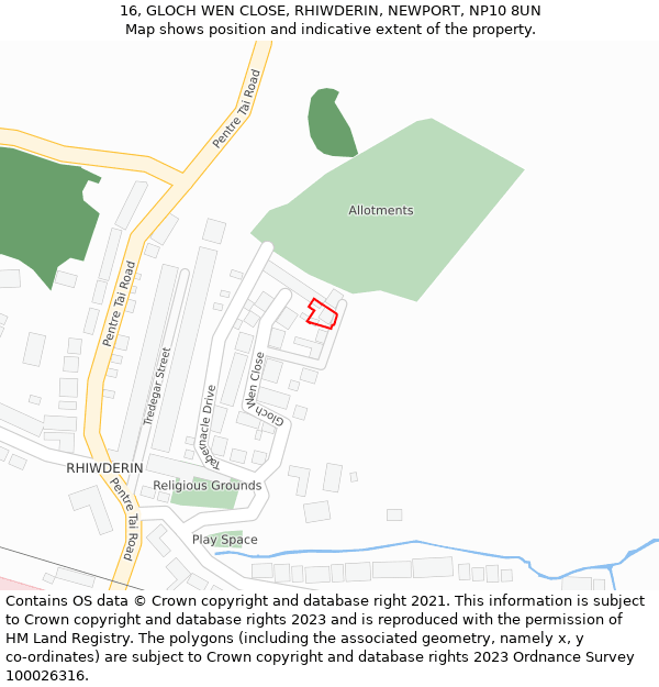 16, GLOCH WEN CLOSE, RHIWDERIN, NEWPORT, NP10 8UN: Location map and indicative extent of plot