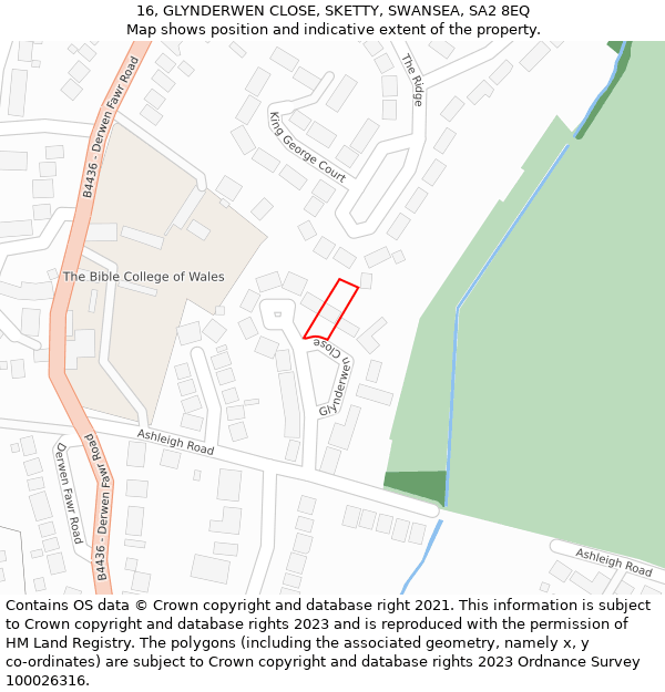 16, GLYNDERWEN CLOSE, SKETTY, SWANSEA, SA2 8EQ: Location map and indicative extent of plot