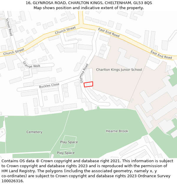 16, GLYNROSA ROAD, CHARLTON KINGS, CHELTENHAM, GL53 8QS: Location map and indicative extent of plot