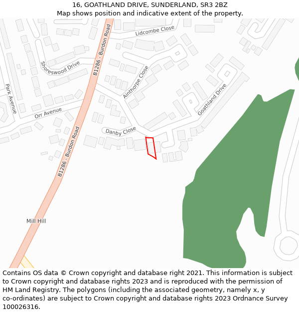 16, GOATHLAND DRIVE, SUNDERLAND, SR3 2BZ: Location map and indicative extent of plot