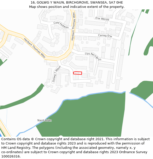 16, GOLWG Y WAUN, BIRCHGROVE, SWANSEA, SA7 0HE: Location map and indicative extent of plot