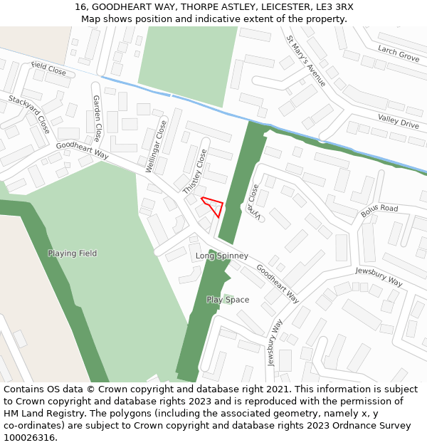16, GOODHEART WAY, THORPE ASTLEY, LEICESTER, LE3 3RX: Location map and indicative extent of plot