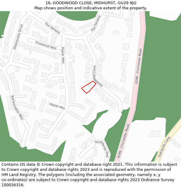 16, GOODWOOD CLOSE, MIDHURST, GU29 9JG: Location map and indicative extent of plot