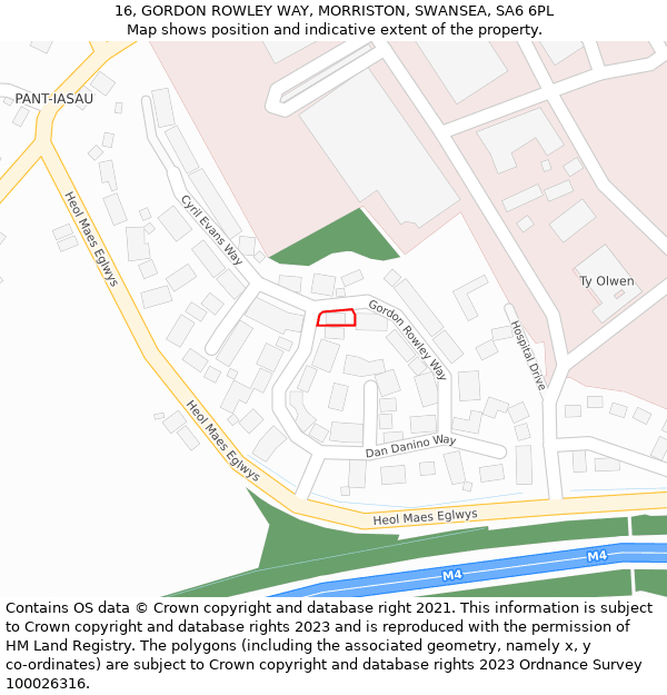 16, GORDON ROWLEY WAY, MORRISTON, SWANSEA, SA6 6PL: Location map and indicative extent of plot