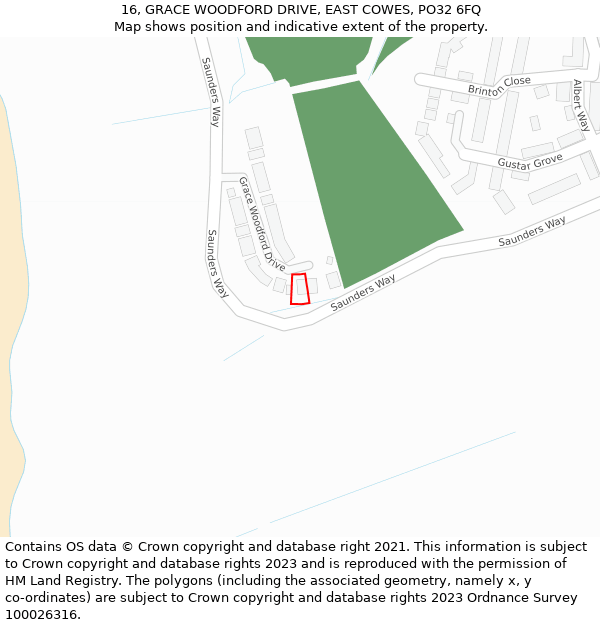 16, GRACE WOODFORD DRIVE, EAST COWES, PO32 6FQ: Location map and indicative extent of plot