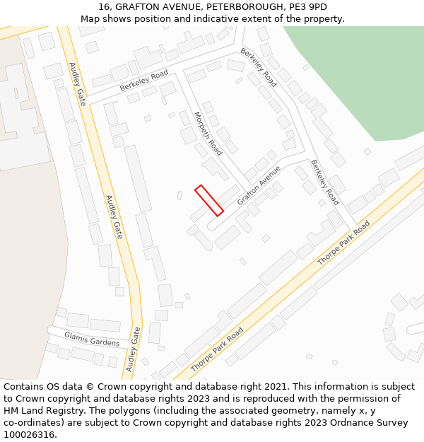 16, GRAFTON AVENUE, PETERBOROUGH, PE3 9PD: Location map and indicative extent of plot