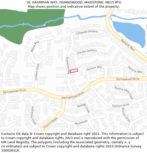 16, GRAMPIAN WAY, DOWNSWOOD, MAIDSTONE, ME15 8TG: Location map and indicative extent of plot