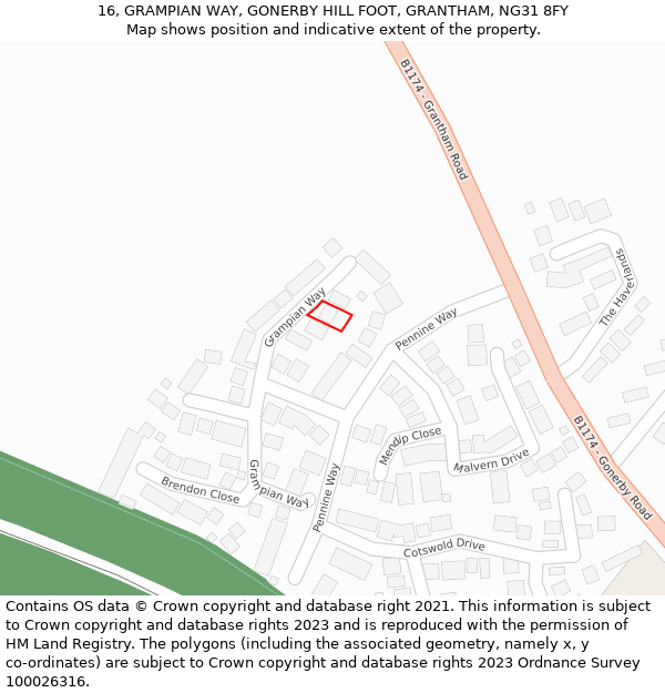 16, GRAMPIAN WAY, GONERBY HILL FOOT, GRANTHAM, NG31 8FY: Location map and indicative extent of plot