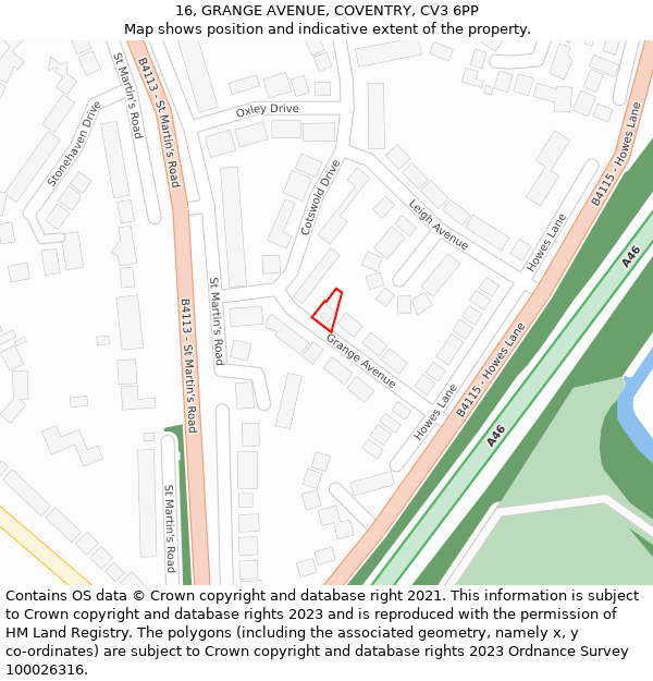 16, GRANGE AVENUE, COVENTRY, CV3 6PP: Location map and indicative extent of plot