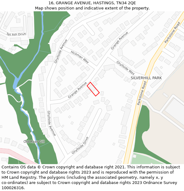 16, GRANGE AVENUE, HASTINGS, TN34 2QE: Location map and indicative extent of plot