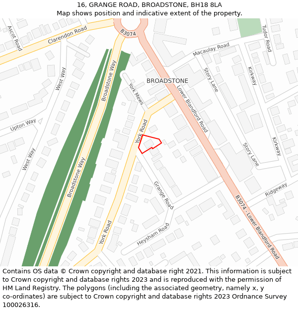 16, GRANGE ROAD, BROADSTONE, BH18 8LA: Location map and indicative extent of plot