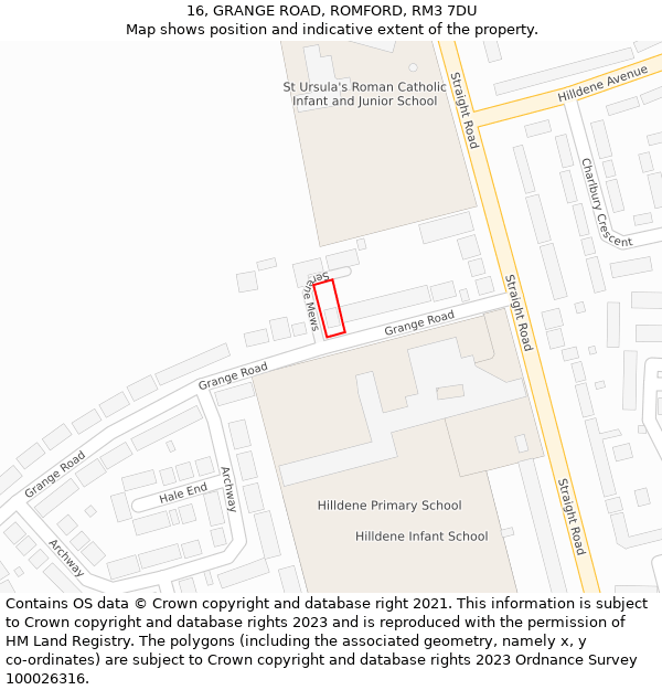16, GRANGE ROAD, ROMFORD, RM3 7DU: Location map and indicative extent of plot