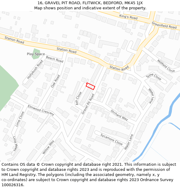 16, GRAVEL PIT ROAD, FLITWICK, BEDFORD, MK45 1JX: Location map and indicative extent of plot