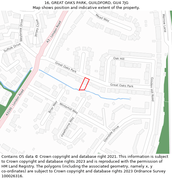 16, GREAT OAKS PARK, GUILDFORD, GU4 7JG: Location map and indicative extent of plot