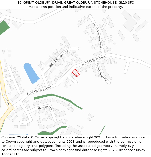 16, GREAT OLDBURY DRIVE, GREAT OLDBURY, STONEHOUSE, GL10 3FQ: Location map and indicative extent of plot