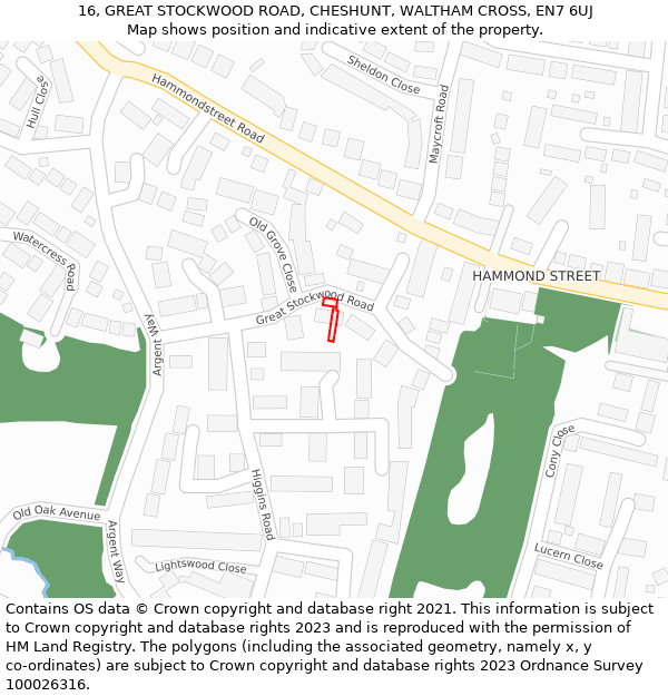 16, GREAT STOCKWOOD ROAD, CHESHUNT, WALTHAM CROSS, EN7 6UJ: Location map and indicative extent of plot
