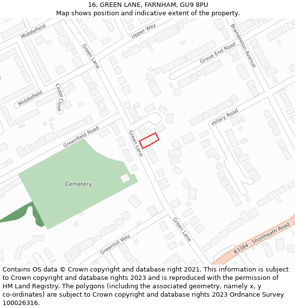 16, GREEN LANE, FARNHAM, GU9 8PU: Location map and indicative extent of plot