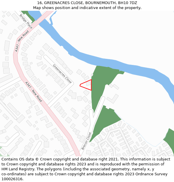 16, GREENACRES CLOSE, BOURNEMOUTH, BH10 7DZ: Location map and indicative extent of plot