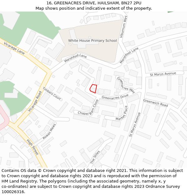 16, GREENACRES DRIVE, HAILSHAM, BN27 2PU: Location map and indicative extent of plot
