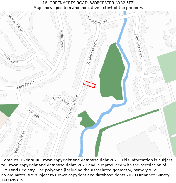 16, GREENACRES ROAD, WORCESTER, WR2 5EZ: Location map and indicative extent of plot