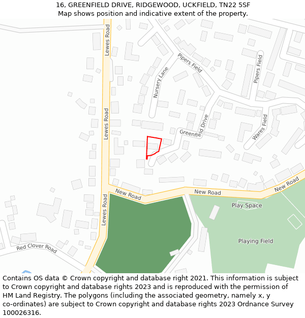 16, GREENFIELD DRIVE, RIDGEWOOD, UCKFIELD, TN22 5SF: Location map and indicative extent of plot