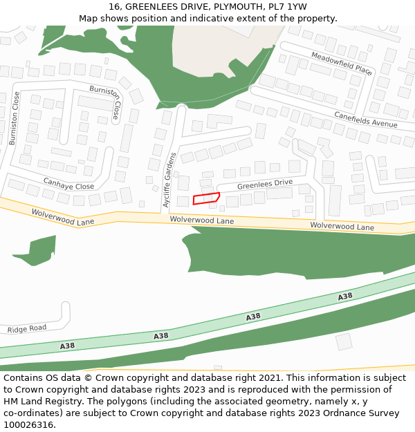 16, GREENLEES DRIVE, PLYMOUTH, PL7 1YW: Location map and indicative extent of plot