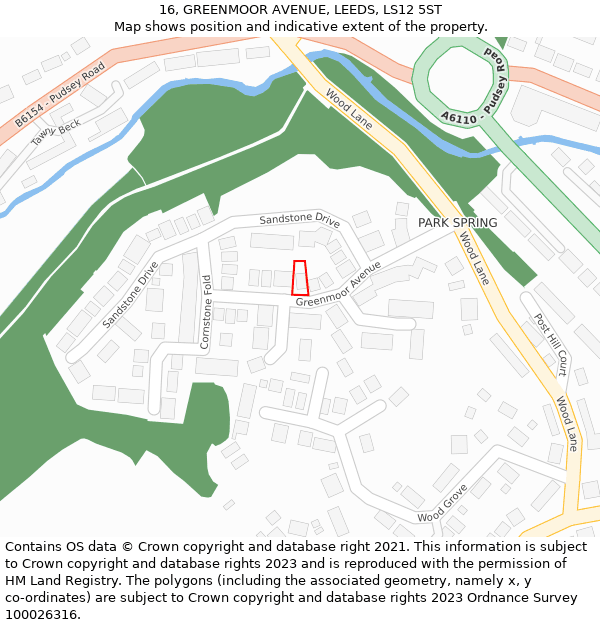 16, GREENMOOR AVENUE, LEEDS, LS12 5ST: Location map and indicative extent of plot