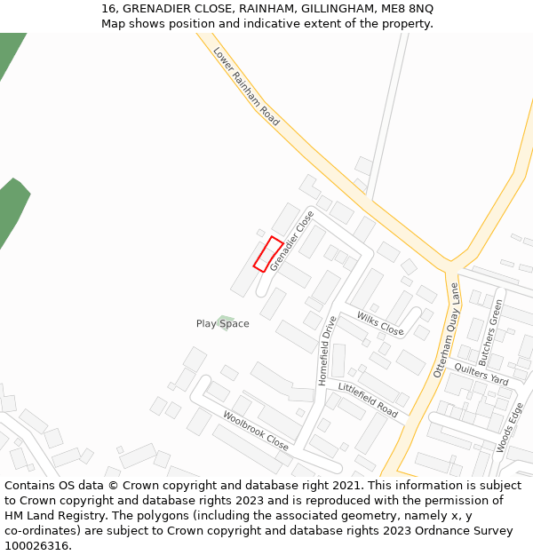 16, GRENADIER CLOSE, RAINHAM, GILLINGHAM, ME8 8NQ: Location map and indicative extent of plot