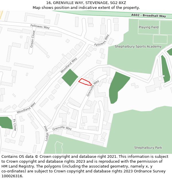 16, GRENVILLE WAY, STEVENAGE, SG2 8XZ: Location map and indicative extent of plot