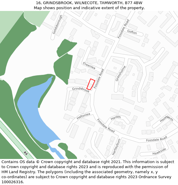 16, GRINDSBROOK, WILNECOTE, TAMWORTH, B77 4BW: Location map and indicative extent of plot