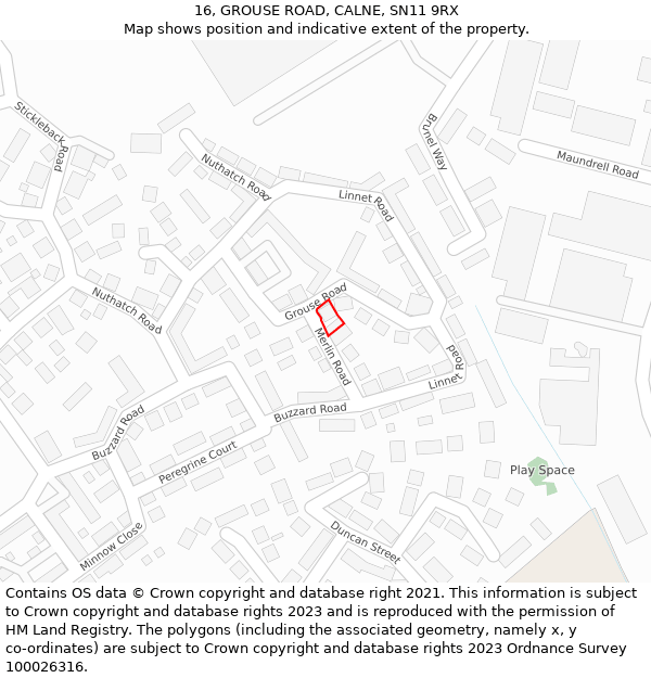 16, GROUSE ROAD, CALNE, SN11 9RX: Location map and indicative extent of plot