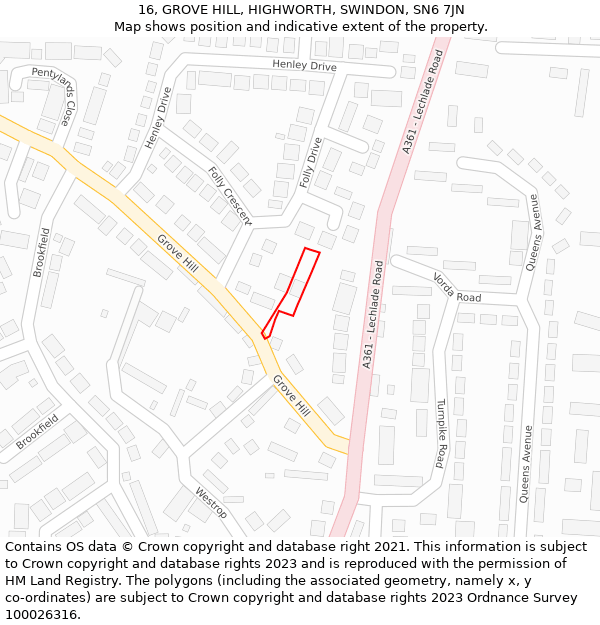 16, GROVE HILL, HIGHWORTH, SWINDON, SN6 7JN: Location map and indicative extent of plot