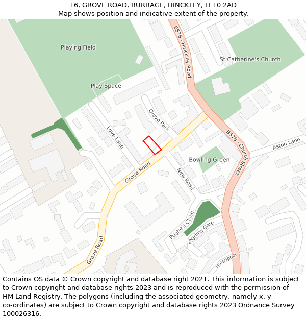 16, GROVE ROAD, BURBAGE, HINCKLEY, LE10 2AD: Location map and indicative extent of plot