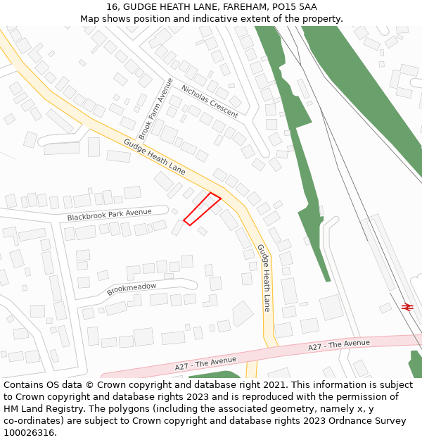 16, GUDGE HEATH LANE, FAREHAM, PO15 5AA: Location map and indicative extent of plot