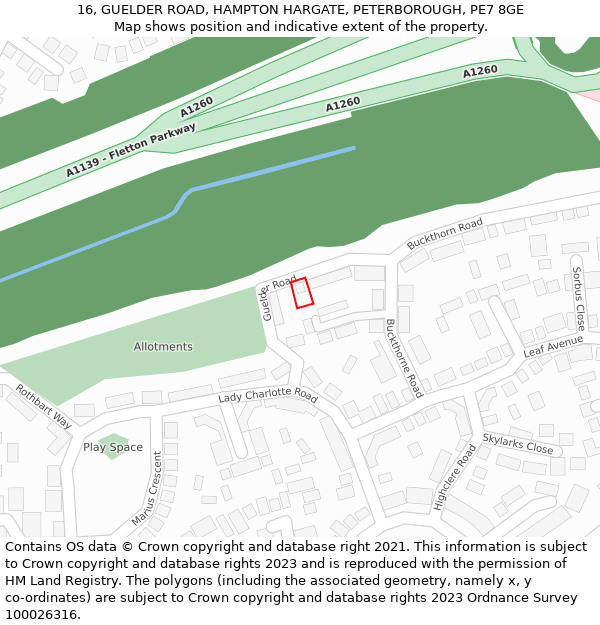 16, GUELDER ROAD, HAMPTON HARGATE, PETERBOROUGH, PE7 8GE: Location map and indicative extent of plot