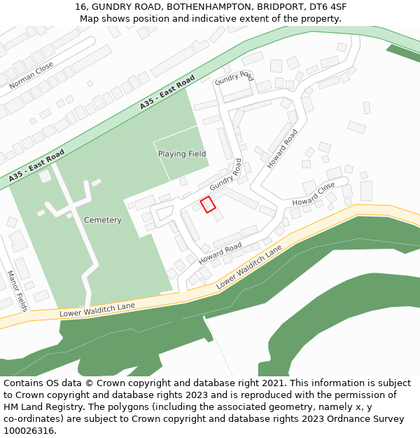 16, GUNDRY ROAD, BOTHENHAMPTON, BRIDPORT, DT6 4SF: Location map and indicative extent of plot