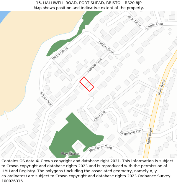 16, HALLIWELL ROAD, PORTISHEAD, BRISTOL, BS20 8JP: Location map and indicative extent of plot